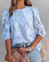 Dorothea - Puffärmeliges Chiffonhemd – Blau