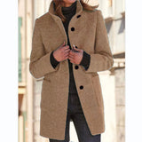 Vintora™ – Retro Damen-Windjacke mit Knöpfen und Stehkragen – Kamel