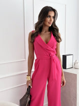 Isla - Ärmelloser rosa Jumpsuit mit Gürtel – Rote Rose