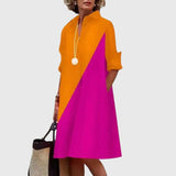 Oshadi - Elegantes Mini Kleid Mit Tasche – Orange-Rosa