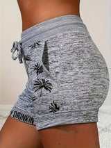 Damen Sommer Relaxpullover mit Palmenprint und Aufschrift "DAY DRINKIN'" – Ideal für den Sommer und die Freizeit – Grau