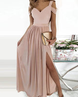 Amanda - Maxikleid mit Blumenfalten – Farbe Lotus