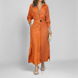 Binalee - Midi Kleid Mit Langen Ärmeln – Orange