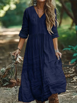 Shirron – Modisches Langes Kleid Mit V-Ausschnitt – Marineblau