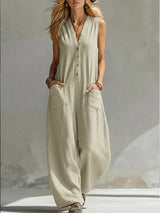 Farella - Jumpsuit mit weitem Bein und lockerer Passform – Khaki