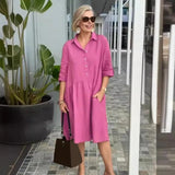 Amelia - Baumwoll-Leinen Freizeitkleid – Rosa