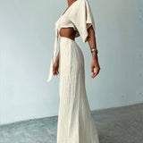 Noelia - Maxi-Strandkleid mit Frontalknoten – Weiß