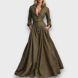 Solenne – Vintage-Maxikleid aus Baumwolle und Leinen – Braun