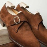 Adrian - Mönchsriemen-Schuhe aus Wildleder – Braunes Wildleder