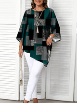 Nurit - Karierte Oversize Bluse Mit Kurzarm Und Drucken – Grün