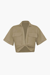 Janice | Stylisches Kurzarm Crop Shirt mit kragen – Khaki