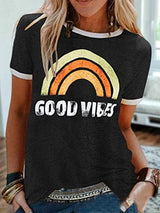 Lucia - Bedrucktes Retro-T-Shirt – Schwarz