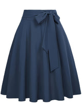 Damen A-Linien Rock Chic mit Taillengürtel und Tasche für Alltag und Fest – Marineblau