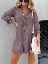 Nola | Stilvolles Denim-Midi-Kleid mit Umlegekragen – Taupe