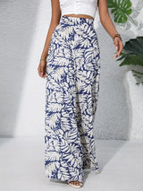 Jacinta | Boho Pflanzenprint Weite Hosen – Blau