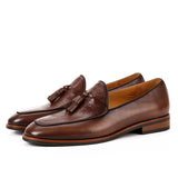 Ethan - Leder-Slipper mit Quasten – Kaffee