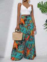 Jacinta | Boho Pflanzenprint Weite Hosen – Dunkelrot