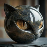 NyxCharm - Mystische Schwarze Katzenkopf Skulptur – Gold