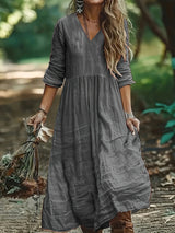 Shirron – Modisches Langes Kleid Mit V-Ausschnitt – Grau