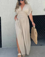 Barbara - Elegantes Maxikleid – Stein (Fast ausverkauft)