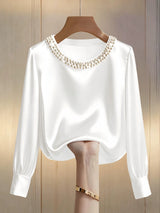 Avara - Elegante perlenbesetzte Bluse – Weiß