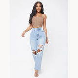 Hohe Taille Damenjeans In Hellblau – Gerader Schnitt, Vielseitig Kombinierbar, Sommerstil von Fadenburg – Hellblau