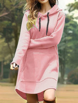 Damen-Lang Kapuzenpullover Kleider | Lässig – Rosa