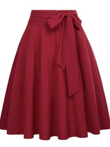Damen A-Linien Rock Chic mit Taillengürtel und Tasche für Alltag und Fest – Rot