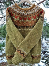 Norweger Grobstrickpullover Damen | Strickmuster Mit Langem Ärmel – Grün