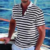 Retro gestreiftes Poloshirt für Männer – Schwarz