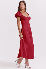 Beatriz - Midikleid mit Korsett und Knöpfen – Rojo