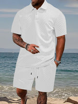 Niall - Strukturiertes Set aus Poloshirt und Shorts – Weiß
