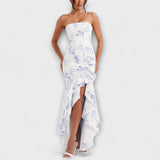 Zuri - Asymmetrisches Off-Shoulder Maxi-Kleid in Slim Fit – Mehrfarbig