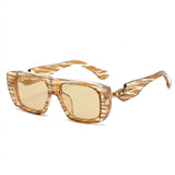 Eckige Damen-Sonnenbrille mit Muster und Nieten – Goldenes Zebra