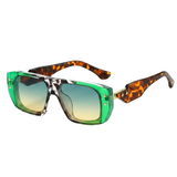 Eckige Damen-Sonnenbrille mit Muster und Nieten – Grün & Schildpatt