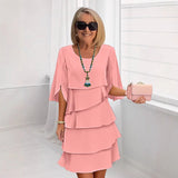 Chic Schichtkleid mit Puffärmeln für Frauen – Rosa