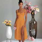Renata - Midikleid mit Korsett und Öffnung – Orange