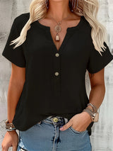 Sharron – Elegante Blusa V-Ausschnitt Mit Knopf – Schwarz