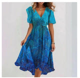 Laika - Geblümtes Midi-Sommerkleid aus Chiffon – Farbverlauf blau