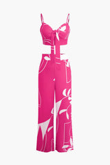 Bailey | Zweiteiler mit Knoten-Top & Bambusprint-Hose – Heißes Rosa