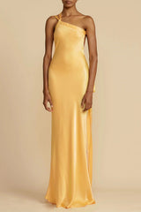 Juliette | Asymmetrisches schulterfreies, tailliertes Partykleid für Damen – Gelb