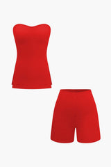Athena | Elegantes Zweiteiler-Set mit Bustier-Top & Shorts – Rot