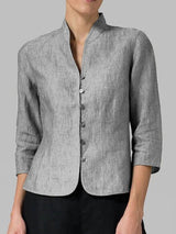 Editha | Damen Stehkragenbluse 3/4-Arm Slim Fit – Grau