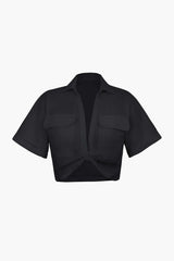Janice | Stylisches Kurzarm Crop Shirt mit kragen – Schwarz