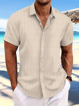 Owen | Relaxed Fit Gestreiftes kurzärmeliges Sommerhemd – Beige