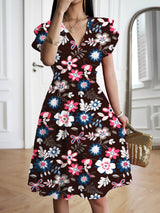 Noelia - Geblümtes Midikleid mit Flatterärmeln – Schwarz