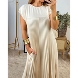 Ärmelloses plissiertes einfarbiges Kleid – Beige