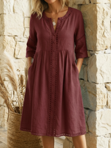 Harlow - Premium-Leinen-Midikleid – Weinrot
