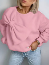 Delfine | Stylisches Sweatshirt mit großer Schleife – Hellrosa Grau