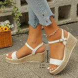 Helena – Jute-Keilsandalen mit geflochtenem Riemen – Weiß
